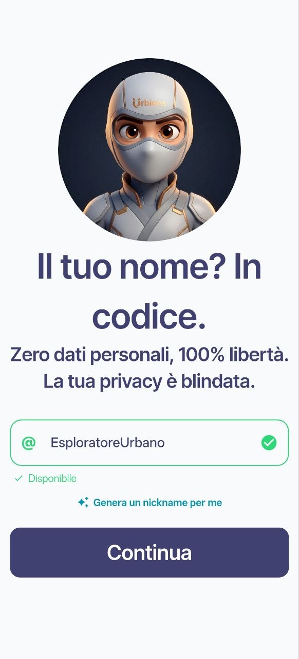 Schermata del profilo con nickname e avatar, senza dati personali