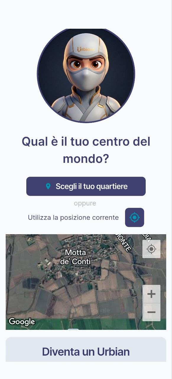 Schermata per scegliere il proprio comune nell'app Urbians