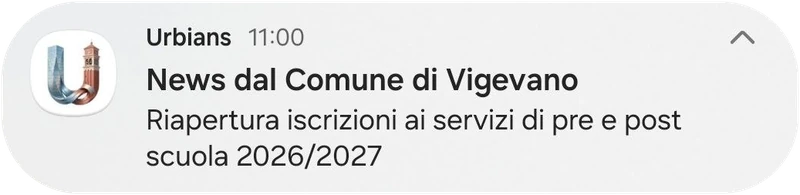 Notifica: News dal Comune di Vigevano, riapertura iscrizioni ai servizi di pre e post scuola 2026/2027