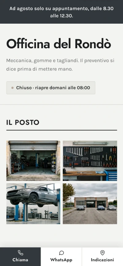 Il sito di un’officina fatto con Urbians Lab.