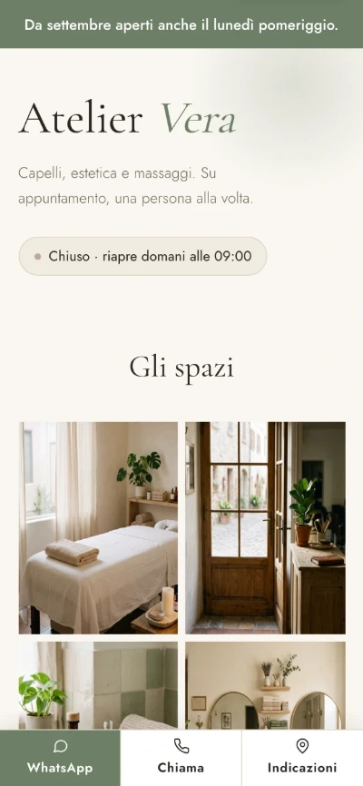 Il sito di un salone di bellezza fatto con Urbians Lab.