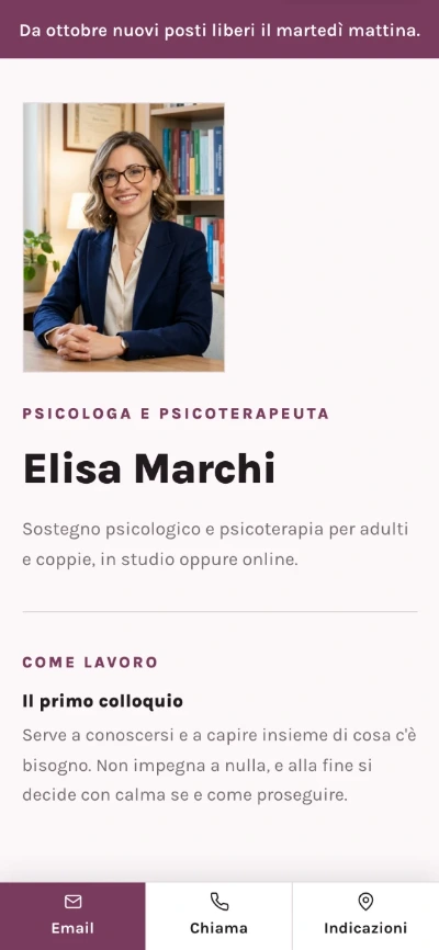 La pagina personale di una psicologa fatta con Urbians Lab.